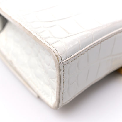 Balenciaga Shiny Calfskin Crocodile Embossed Hourglass Chain Bag White 9 of 23