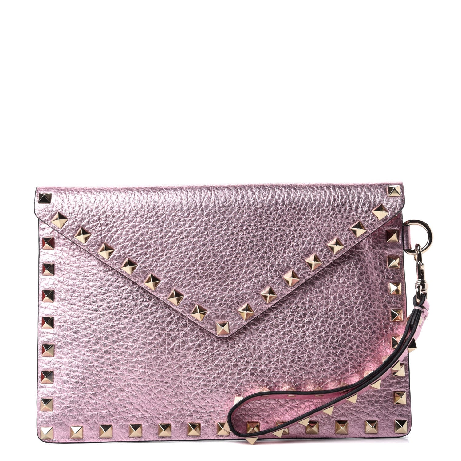 Valentino Garavani Metallic Pebbled Calfskin Medium Rockstud Envelope Flat Wristlet Pouch Giacinto 1 of 7