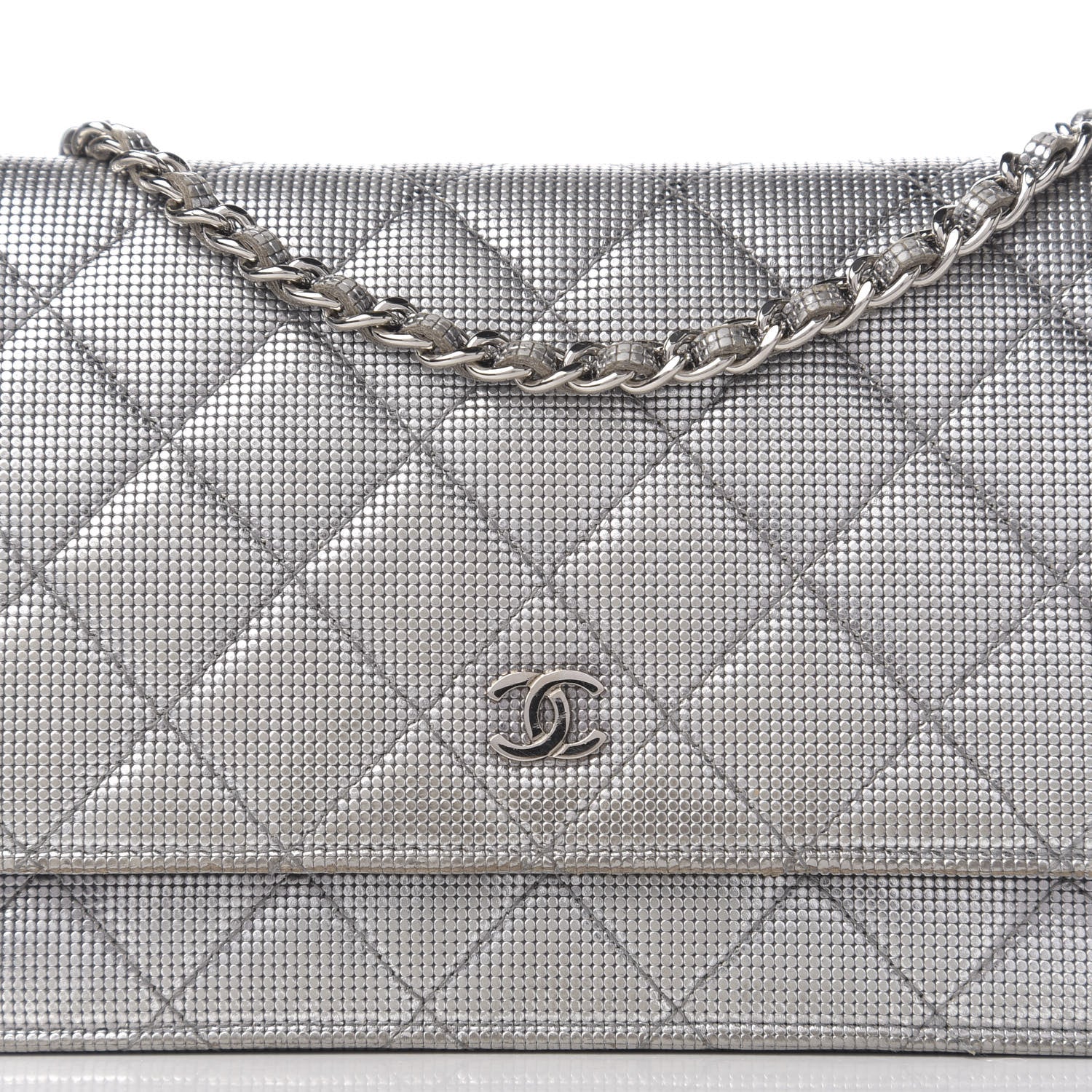 Chanel Metallic Calfskin Quilted Pixel Effect Wallet on Chain WOC Silver 12 of 13