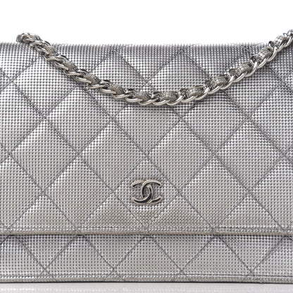 Chanel Metallic Calfskin Quilted Pixel Effect Wallet on Chain WOC Silver 12 of 13