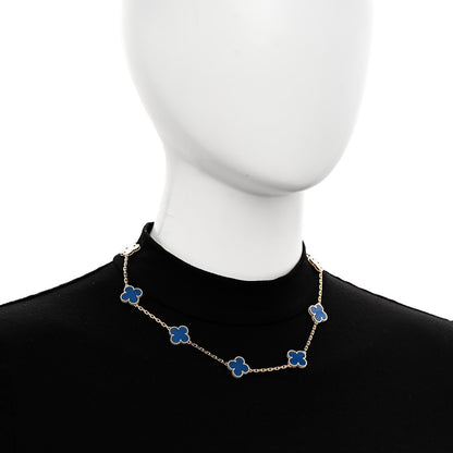 Van Cleef & Arpels 18K Yellow Gold Blue Agate 10 Motifs Vintage Alhambra Necklace 2 of 6