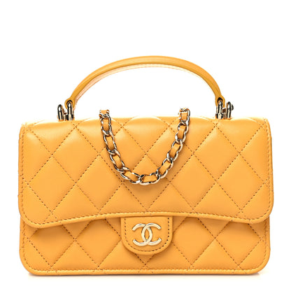 Chanel Lambskin Quilted Flap Phone Holder With Chain Yellow 1 of 14