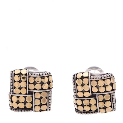 John Hardy Sterling Silver 18K Yellow Gold Basketweave Dot Earrings 1 of 7