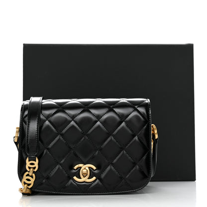 Chanel Shiny Calfskin Quilted Suede Goatskin Messenger Black 11 of 11