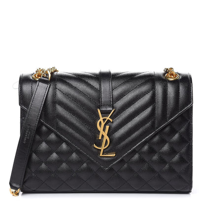 Saint Laurent Grain De Poudre Textured Mixed Matelasse Triquilt Medium Monogram Satchel Black 1 of 9