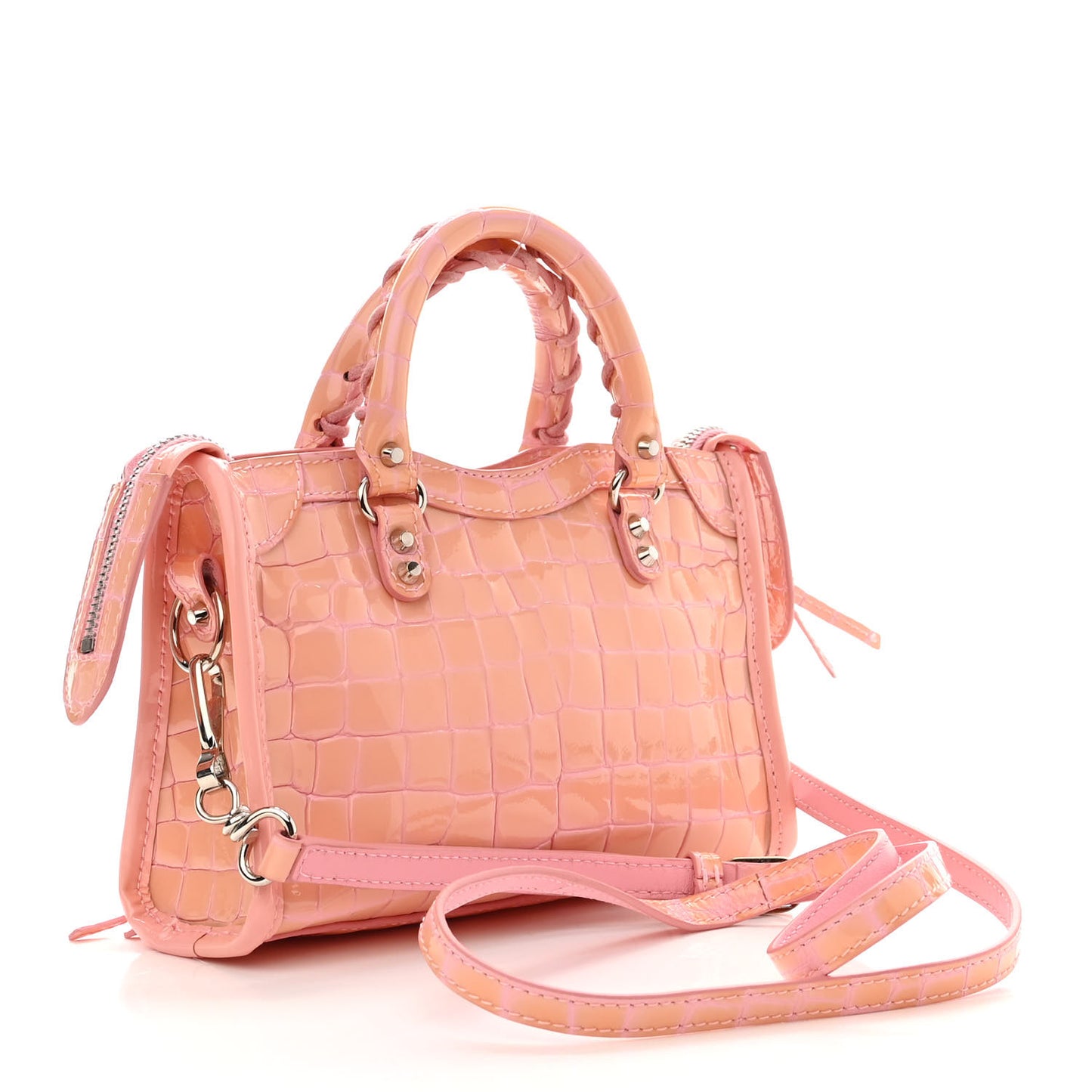 Patent Crocodile Embossed Classic Silver Hardware Nano City Light Pink