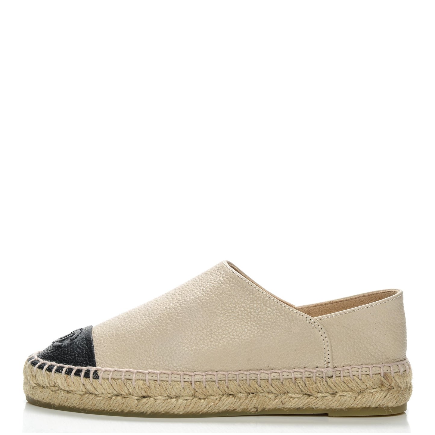 Grained Calfskin CC Espadrilles 35 Beige Black