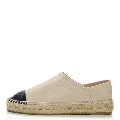 Chanel Grained Calfskin CC Espadrilles 35 Beige Black 1 of 8