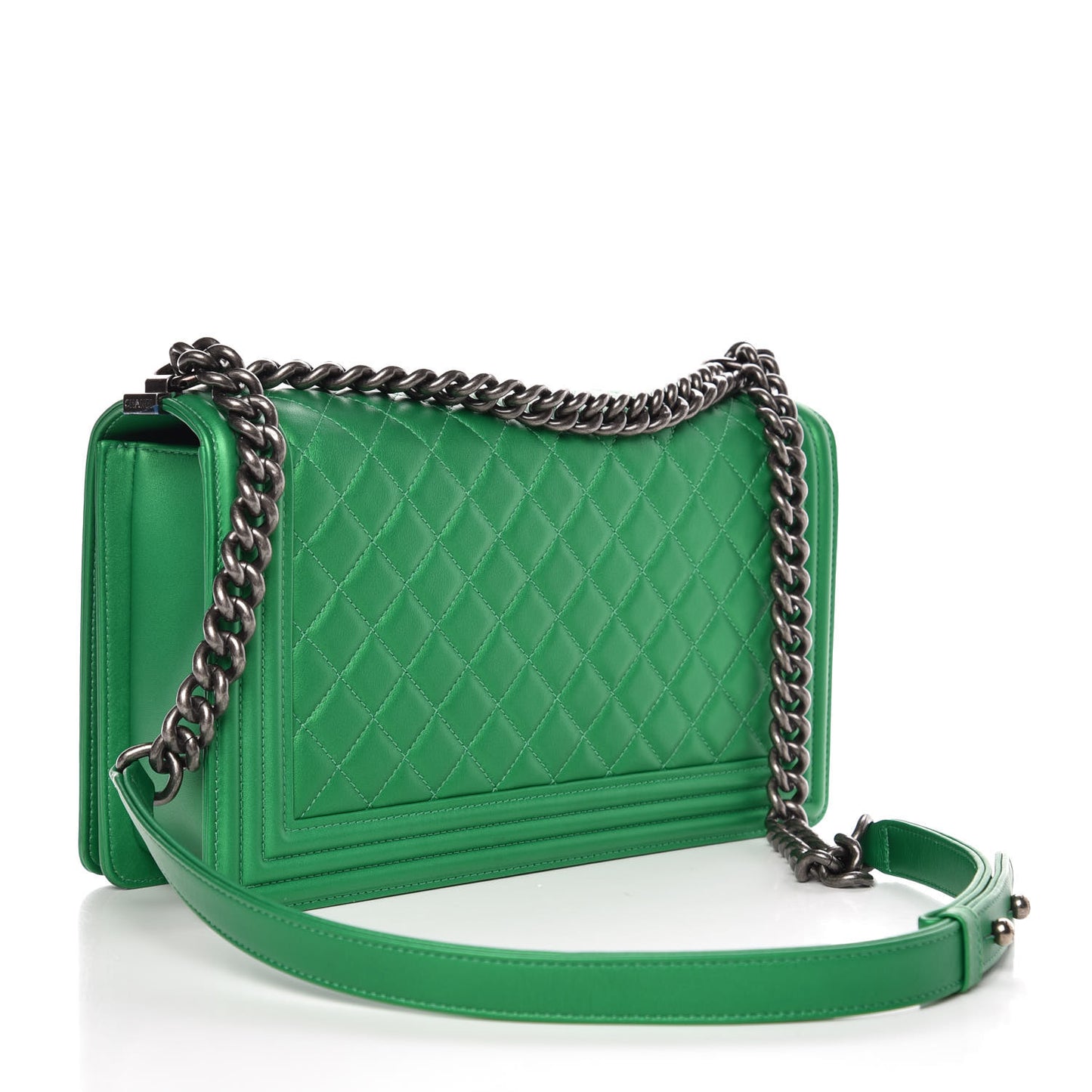 Metallic Calfskin Quilted New Medium Boy Flap Green