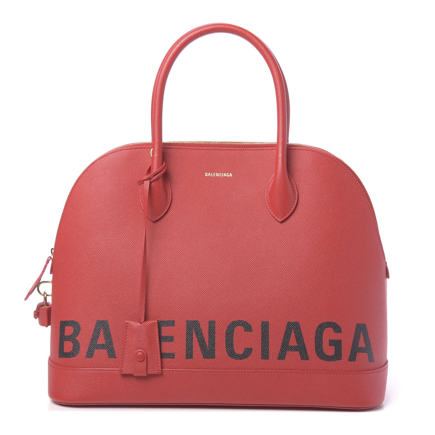 Signature Grained Calfskin Logo M Ville Top Handle Bag Rouge Coquelicot Black