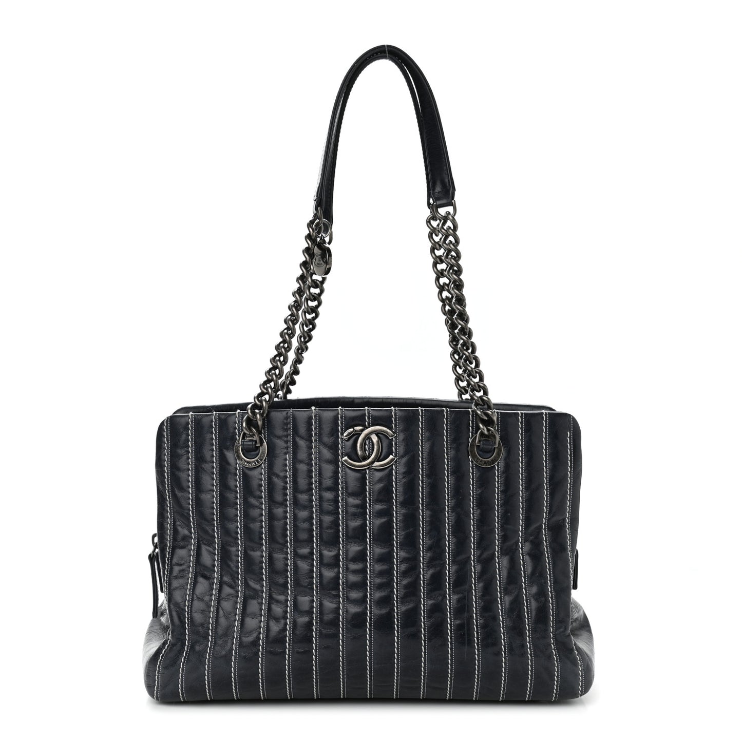 Lambskin Vertical Quilted Tote Navy