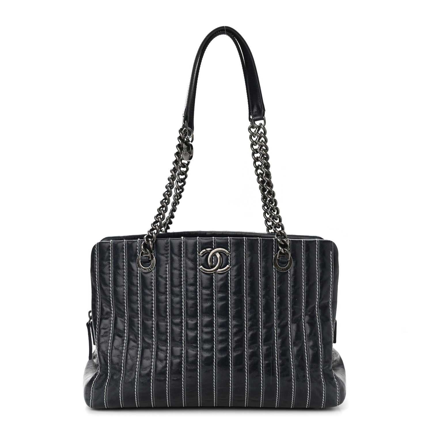Chanel Lambskin Vertical Quilted Tote Navy 1 of 14