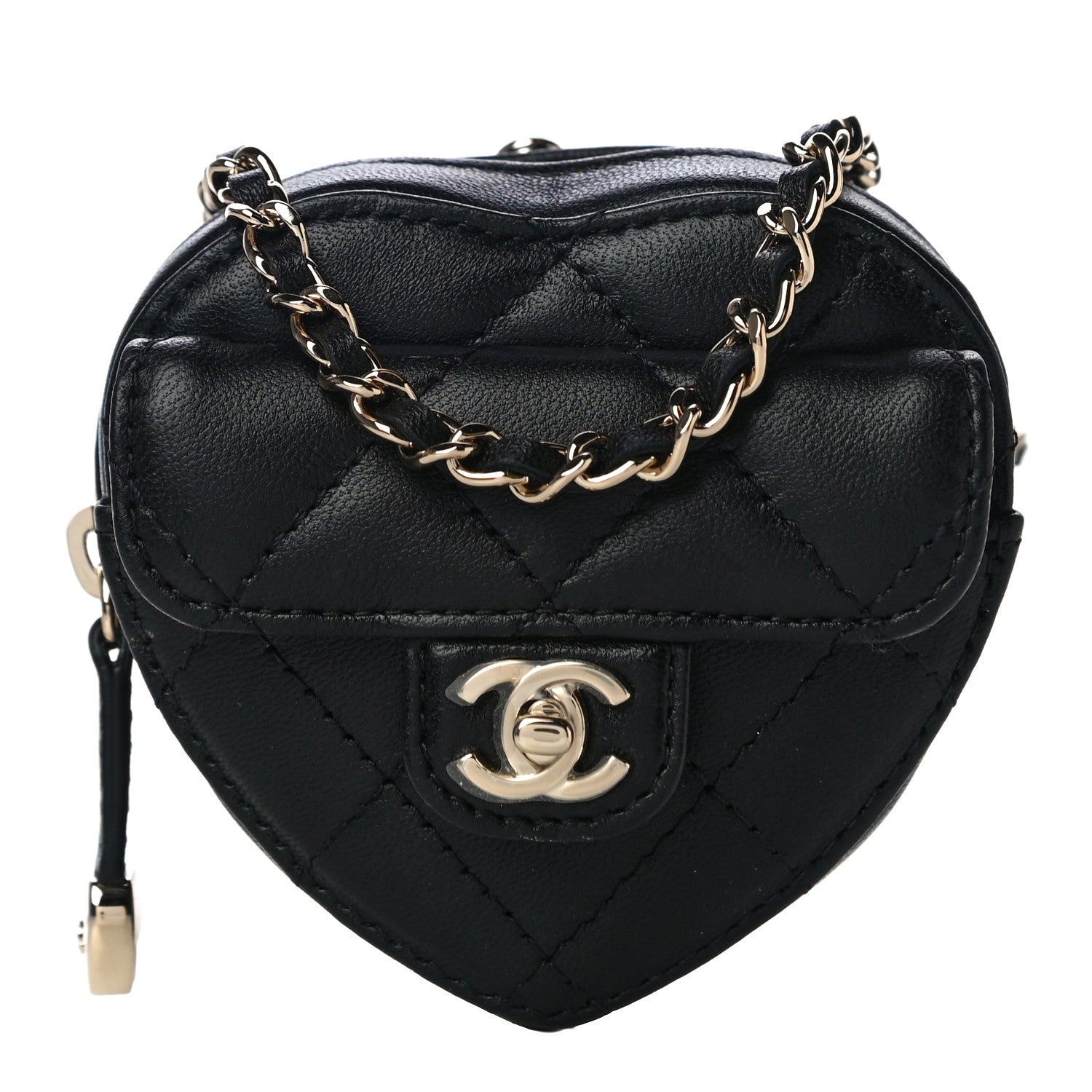 Chanel Lambskin Quilted CC In Love Heart Coin Purse With Chain Black 1 of 11