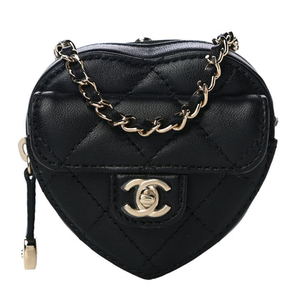 Chanel Lambskin Quilted CC In Love Heart Coin Purse With Chain Black 1 of 11