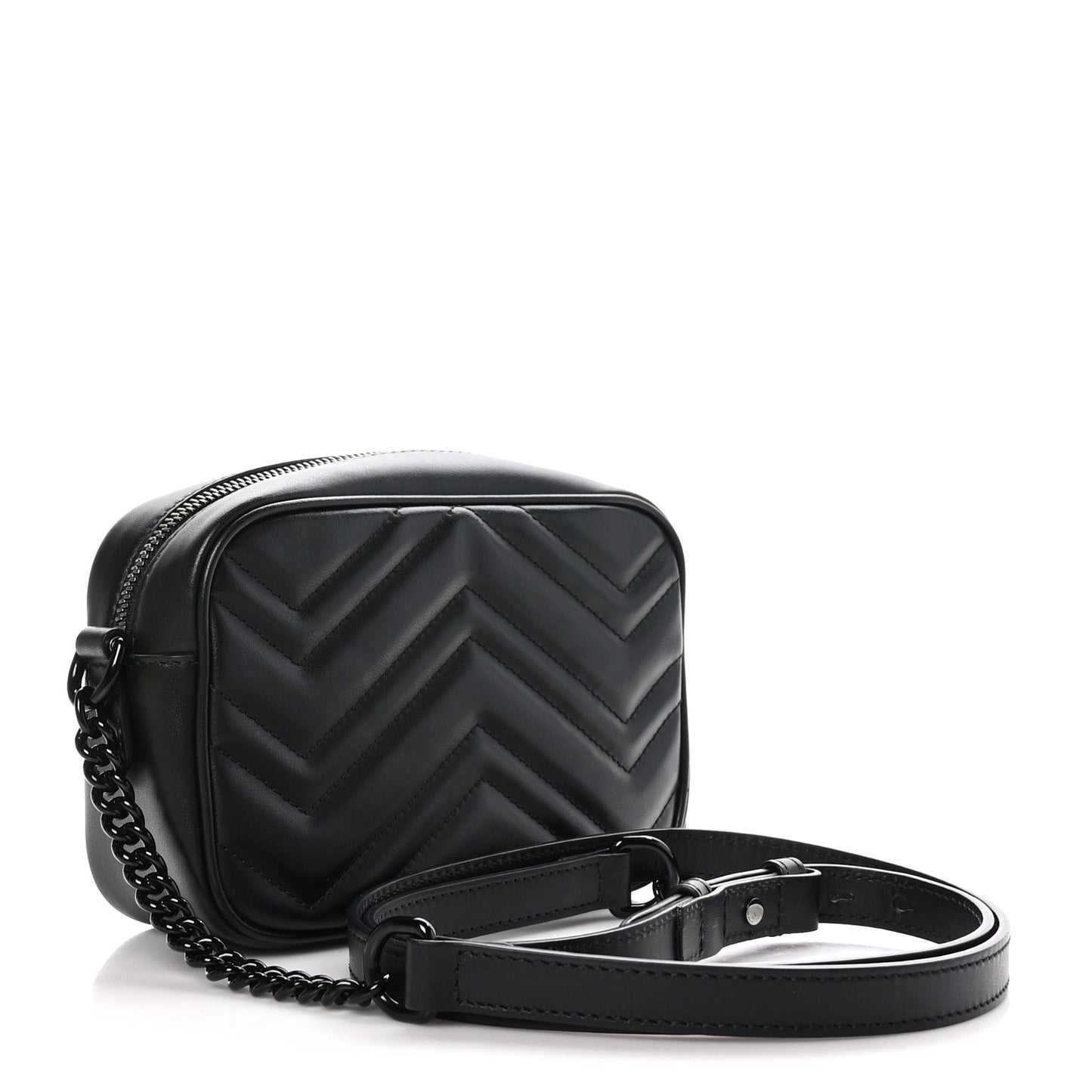 Calfskin Matelasse Monochrome Mini GG Marmont Chain Shoulder Bag Black