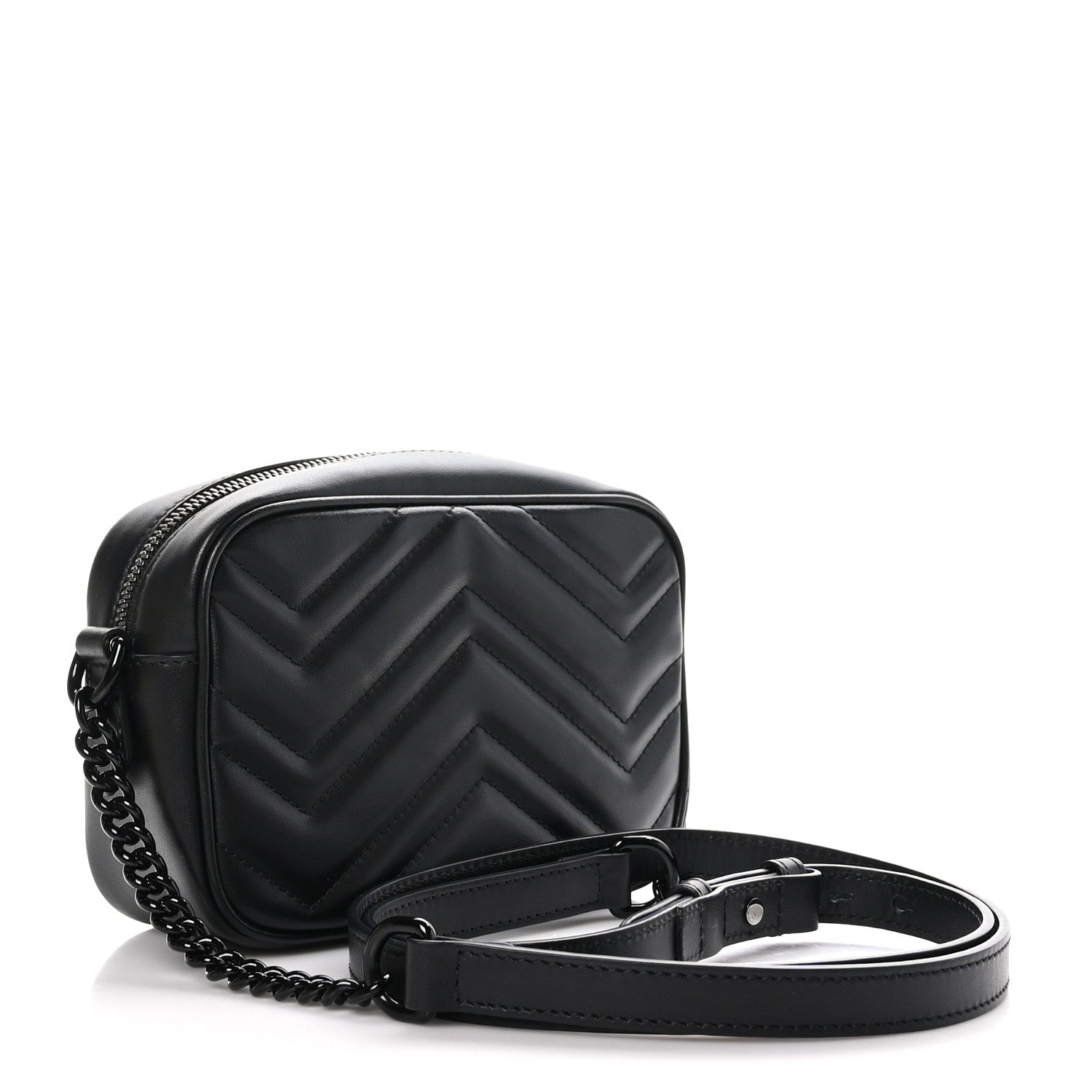 Gucci Calfskin Matelasse Monochrome Mini GG Marmont Chain Shoulder Bag Black 3 of 9