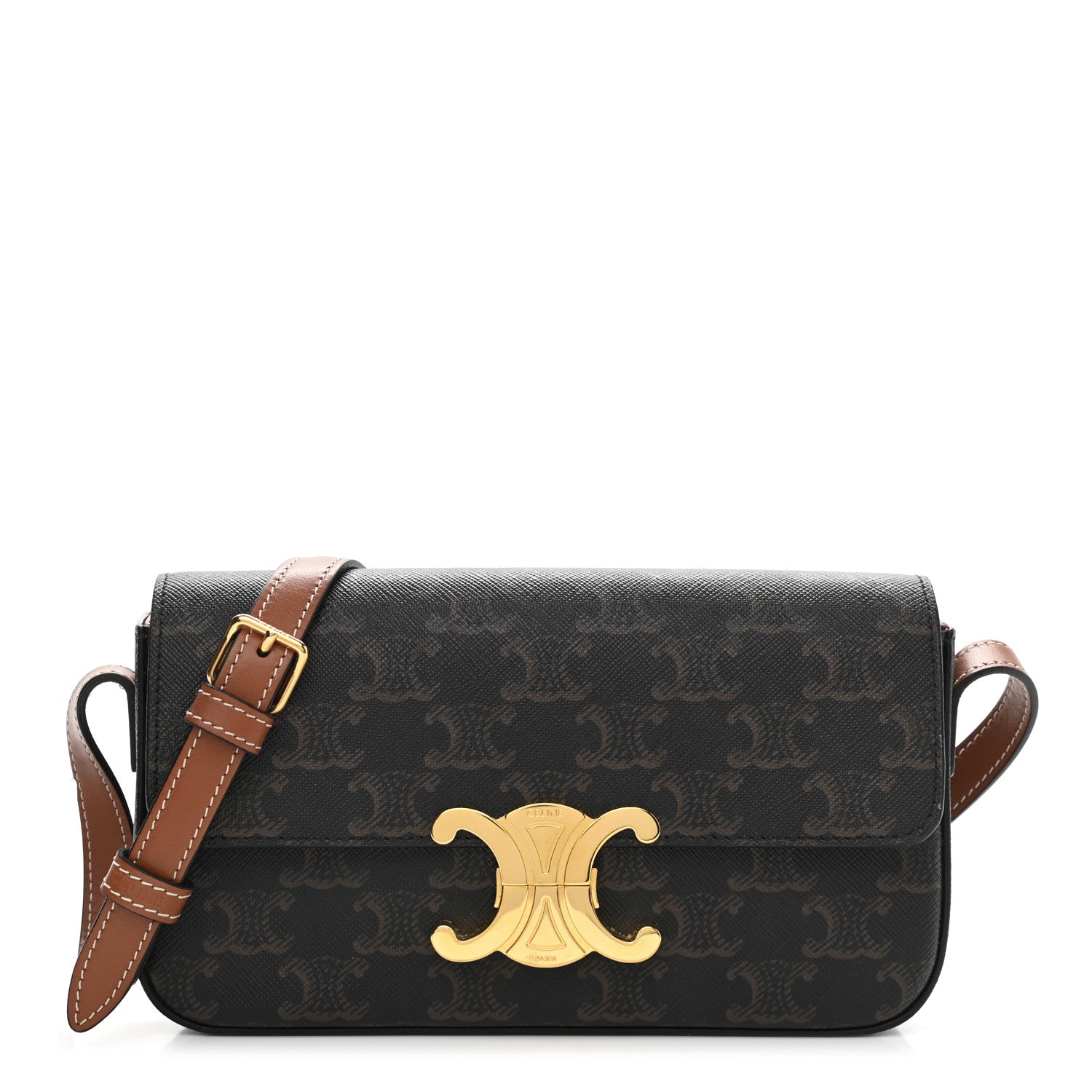 Celine Canvas Calfskin Triomphe Shoulder Bag Tan 1 of 11