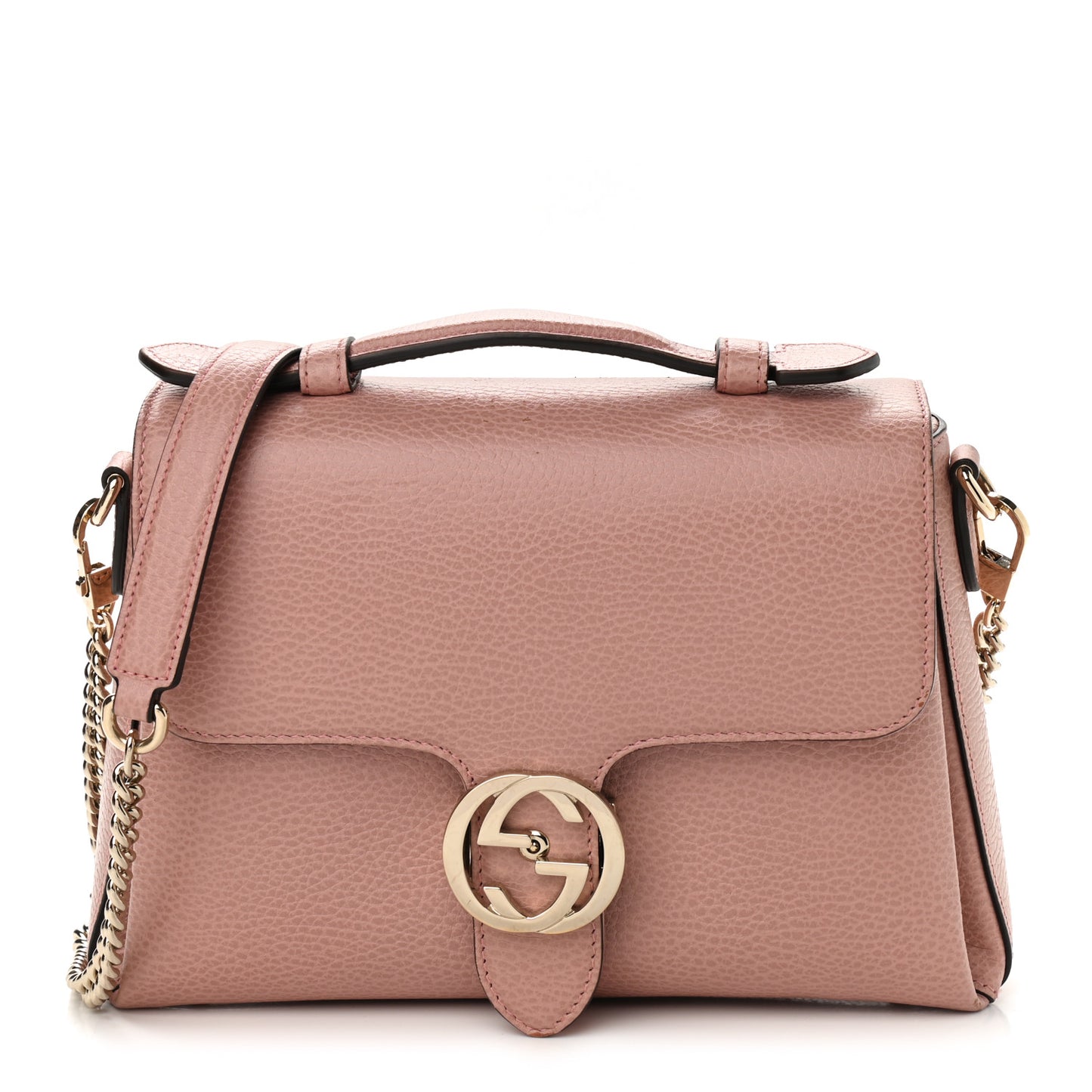 Dollar Calfskin Interlocking G Top Handle Shoulder Bag Soft Pink