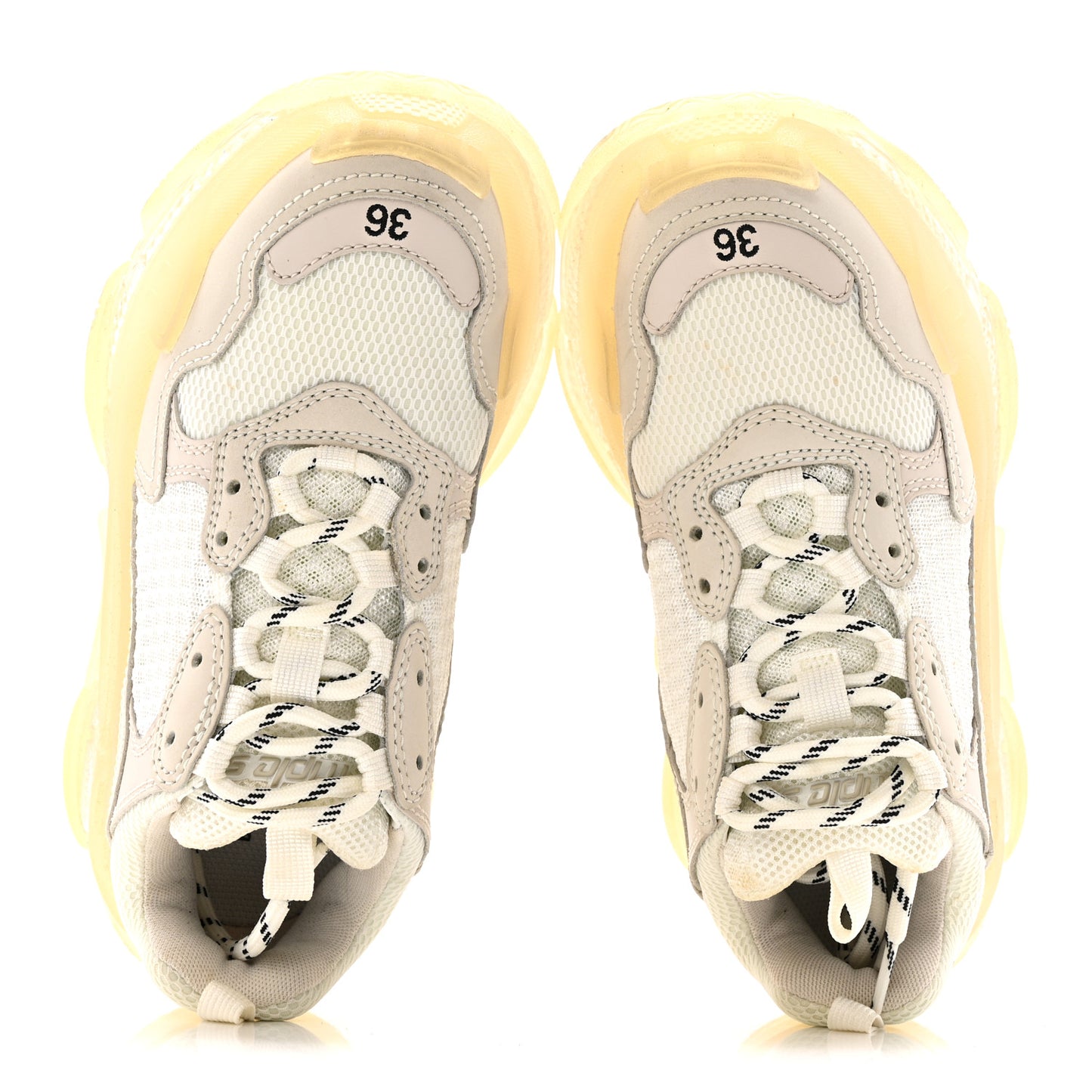 Fabric Mesh Clear Sole Womens Triple S Sneakers 36 Honeycomb White