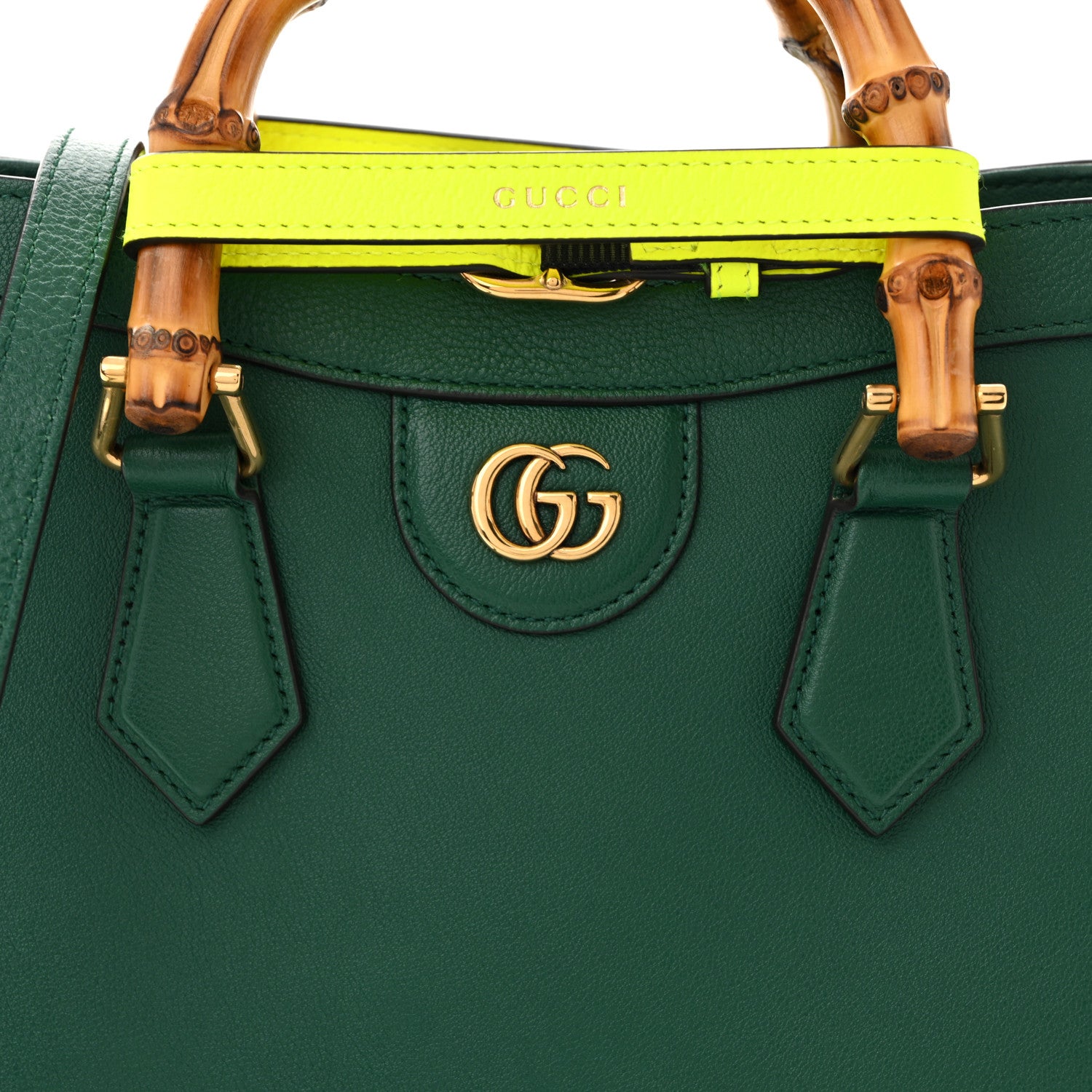 Gucci Wonka Grain Calfskin Small Diana Tote Bag Green Yellow Fluo 8 of 10