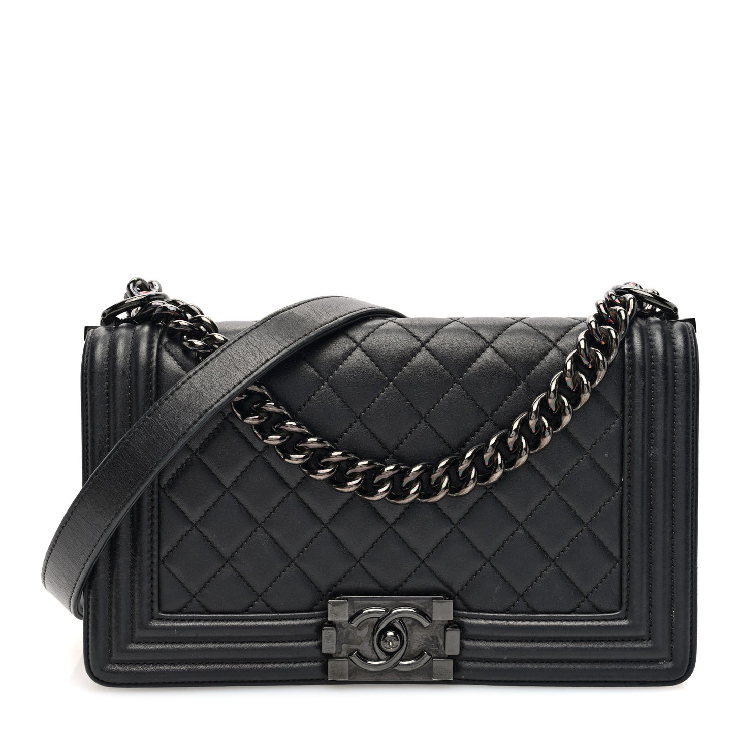 Calfskin Quilted Medium Boy Flap So Black