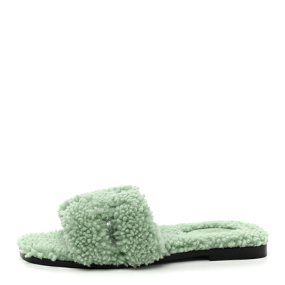 Hermes Woolskin Oran Sandals 37.5 Vert D’Eau 1 of 8
