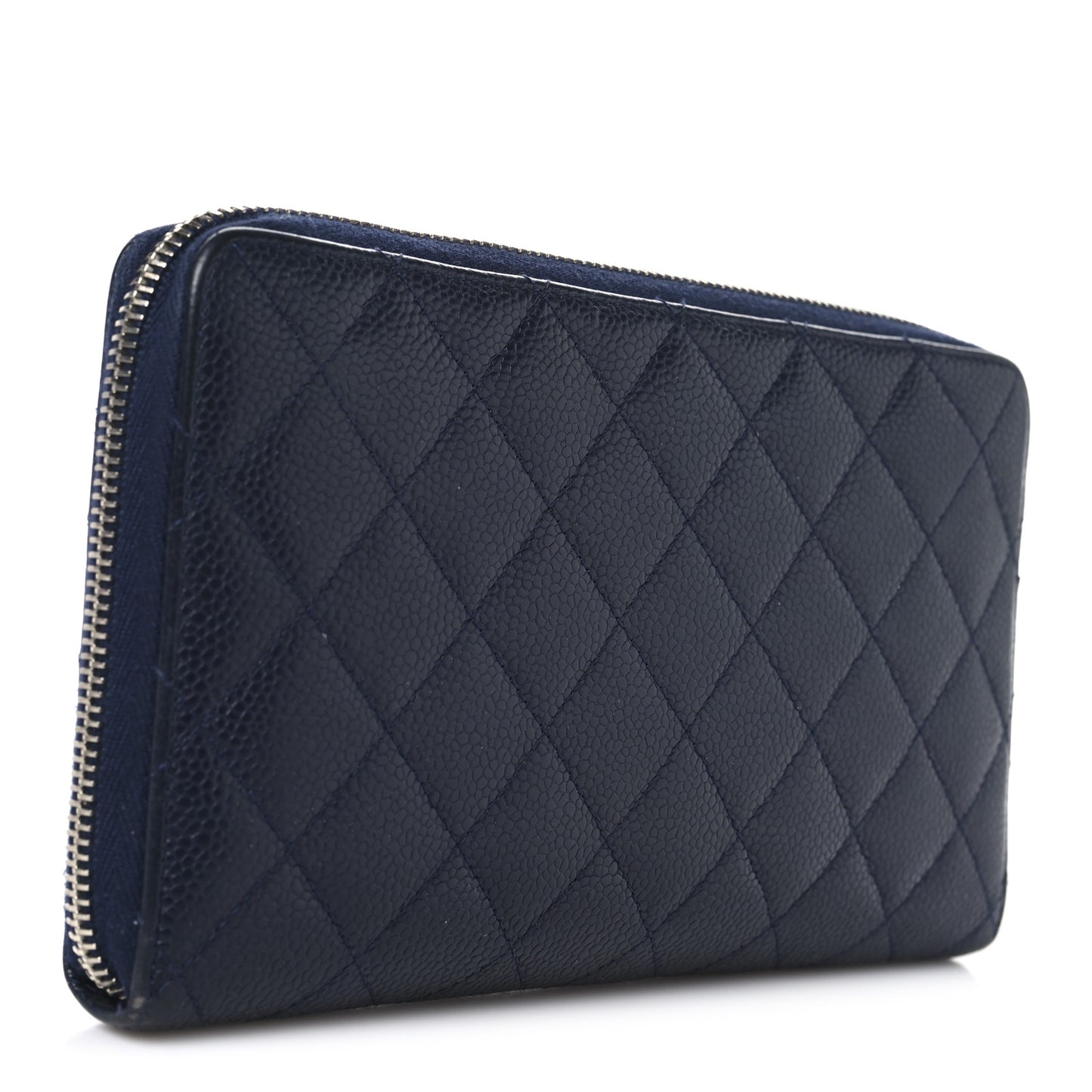 Caviar Quilted Large Zip Around Organizer Wallet Navy