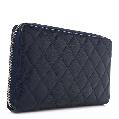 Chanel Caviar Quilted Large Zip Around Organizer Wallet Navy 3 of 8