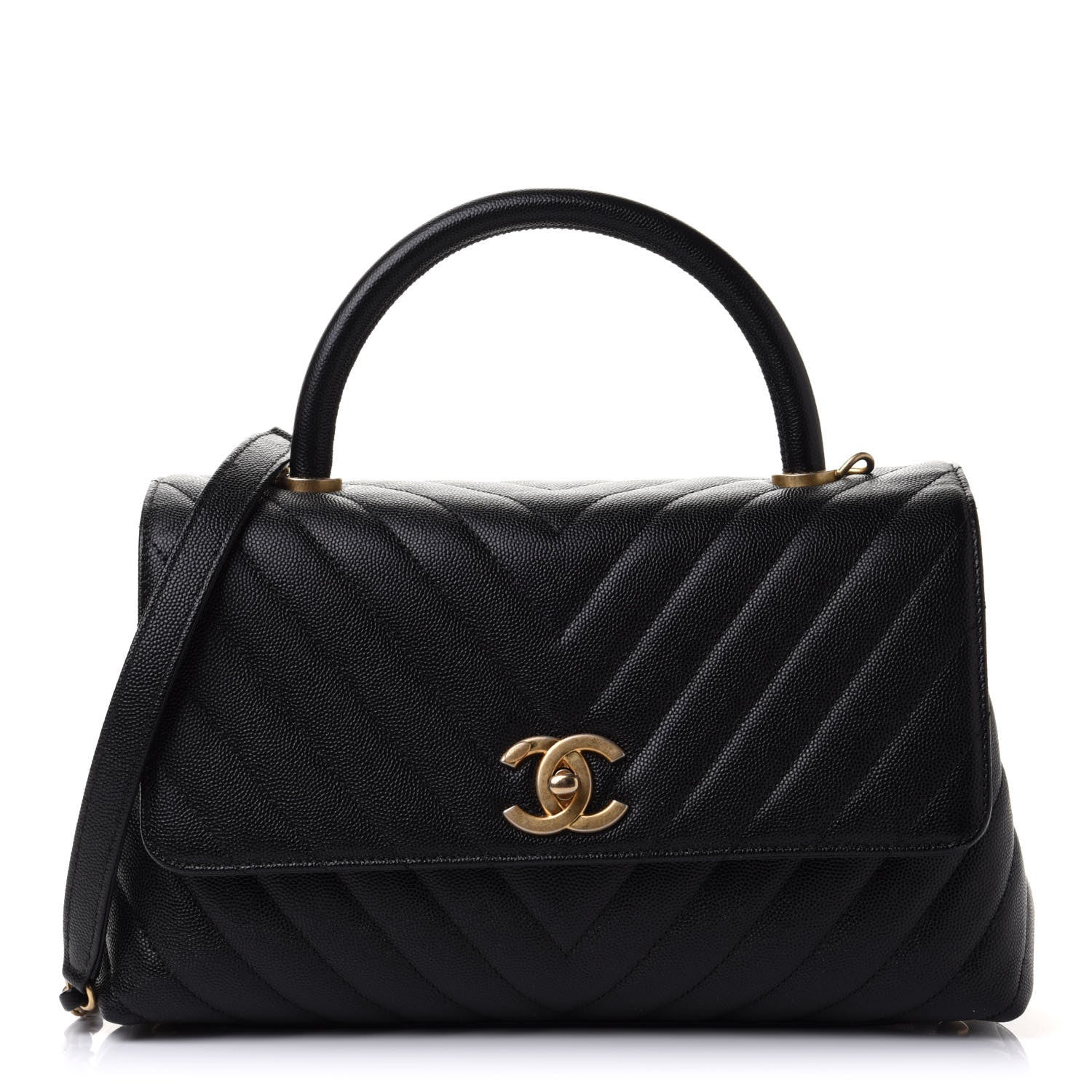 Chanel Caviar Chevron Quilted Small Coco Handle Flap Black 1 of 11