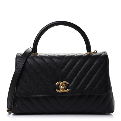 Chanel Caviar Chevron Quilted Small Coco Handle Flap Black 1 of 11