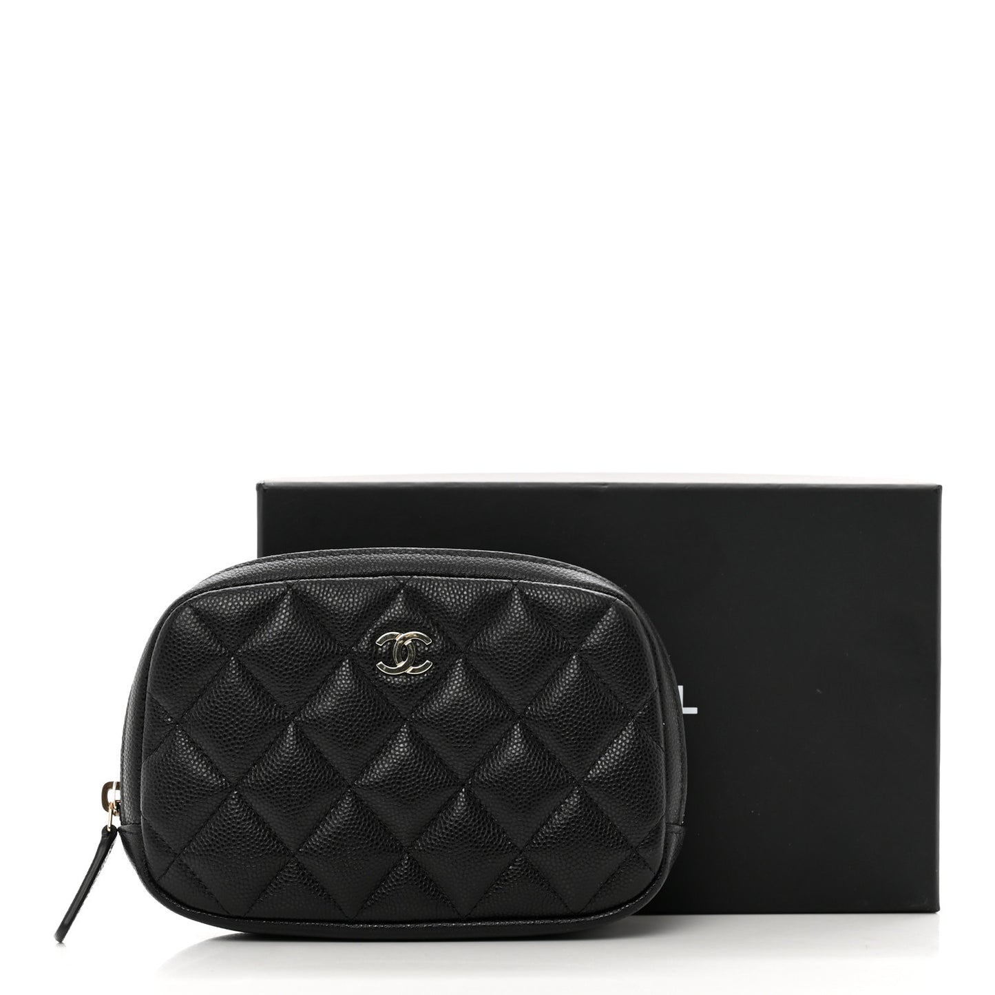Caviar Quilted Curvy Pouch Cosmetic Case Black