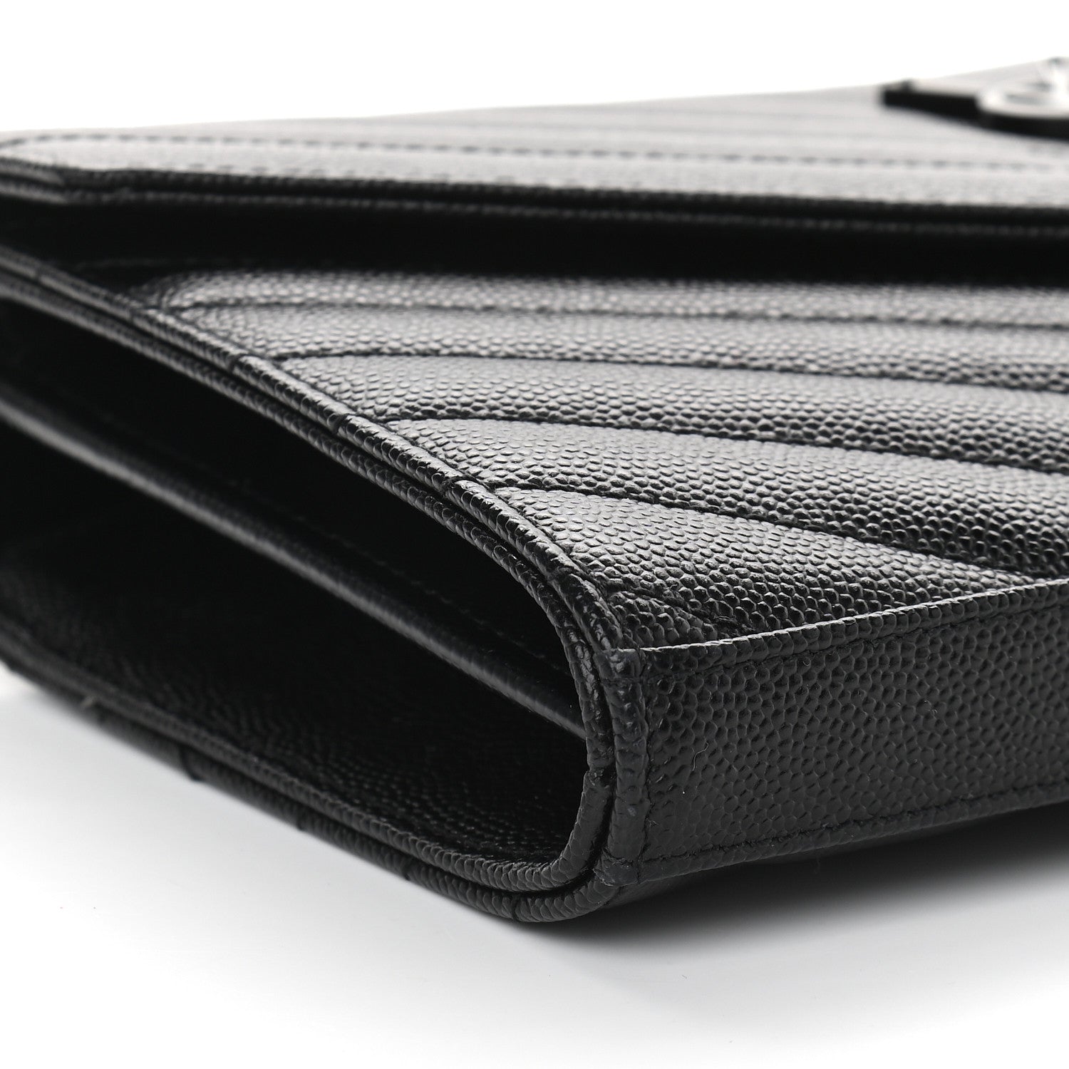 Saint Laurent Grain De Poudre Matelasse Chevron Monogram Chain Wallet Black 5 of 8