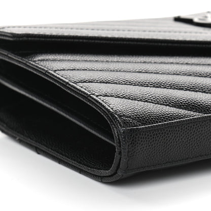 Saint Laurent Grain De Poudre Matelasse Chevron Monogram Chain Wallet Black 5 of 8