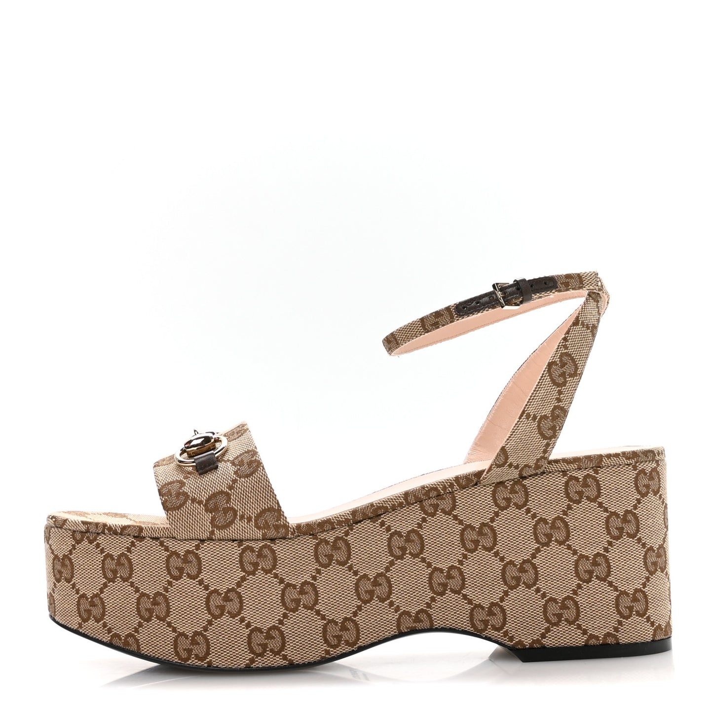 Monogram Nappa Chalotte Horsebit Ankle Strap 75mm Flatform Sandals 41 Beige Ebony