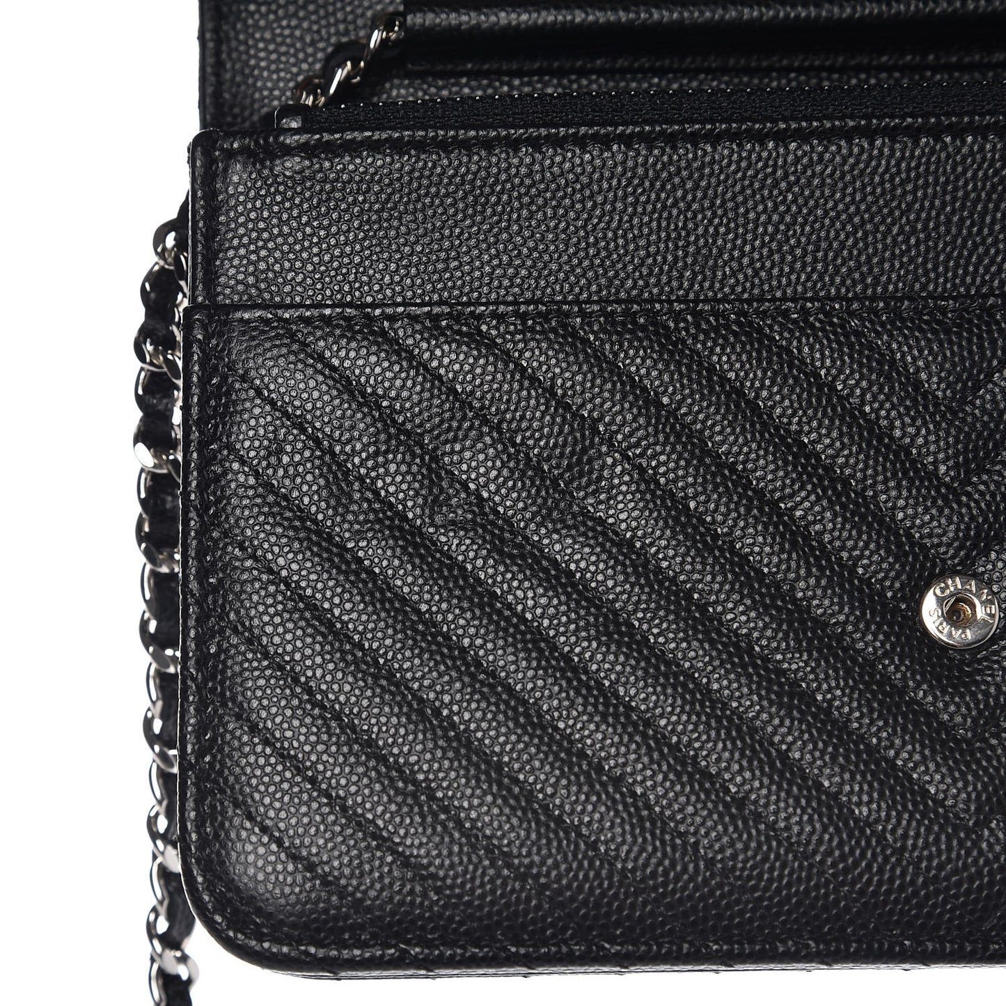 Caviar Chevron Quilted Wallet On Chain WOC Black