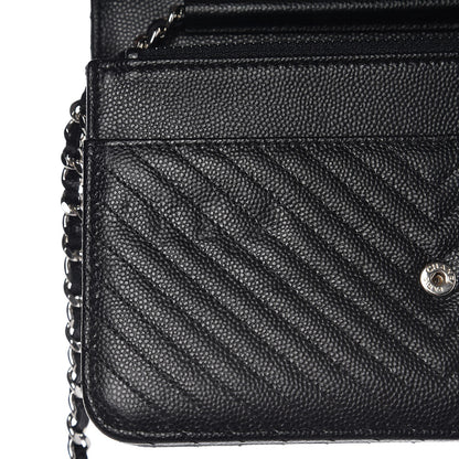 Chanel Caviar Chevron Quilted Wallet On Chain WOC Black 9 of 9