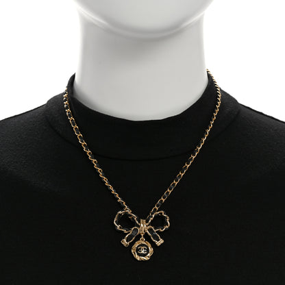Chanel Metal Lambskin Chain CC Bow Necklace Black Gold 2 of 5