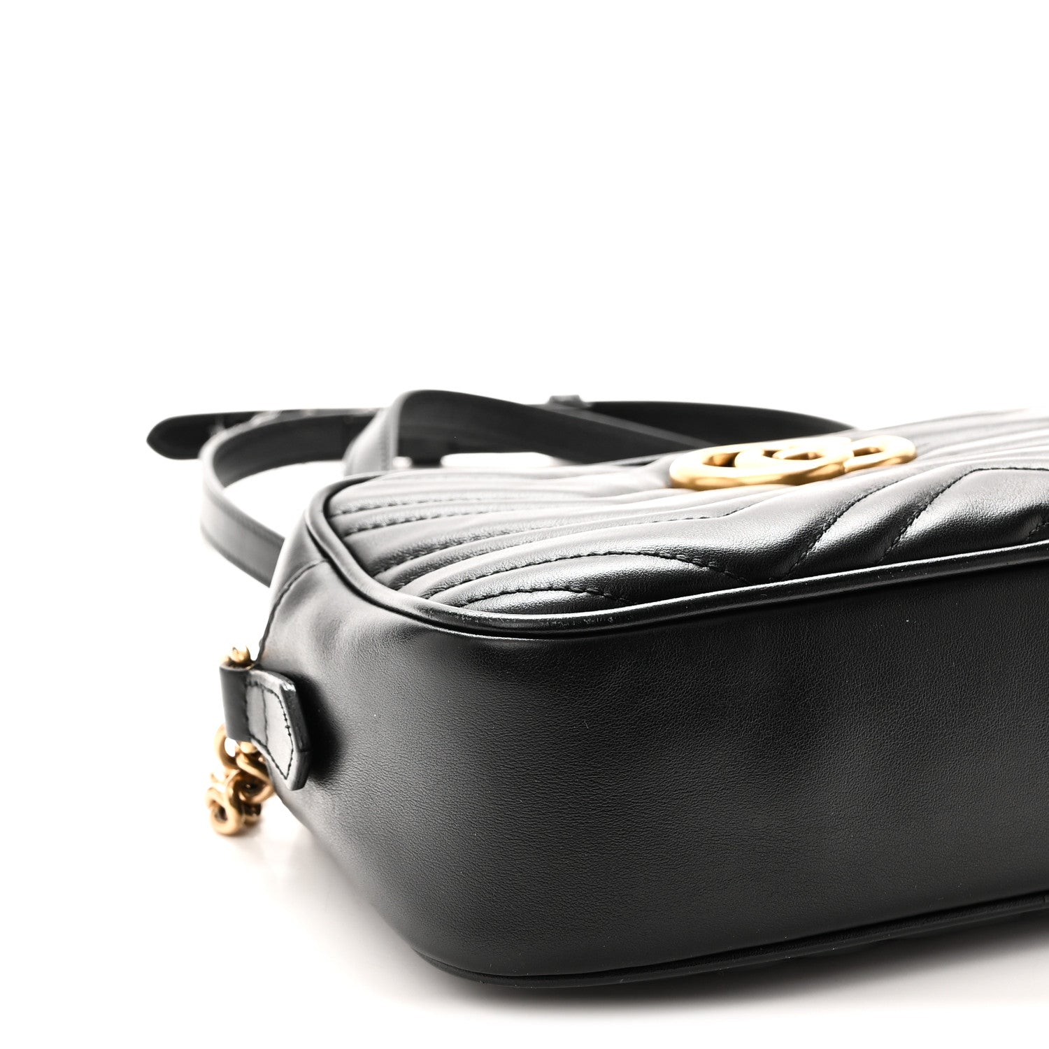 Gucci Calfskin Matelasse Small GG Marmont Chain Shoulder Bag Black 9 of 11