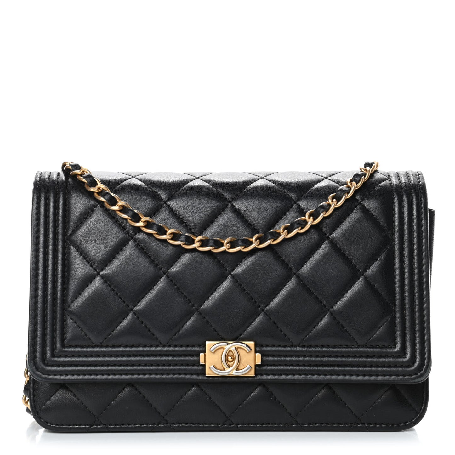 Lambskin Quilted Boy Wallet On Chain WOC Black