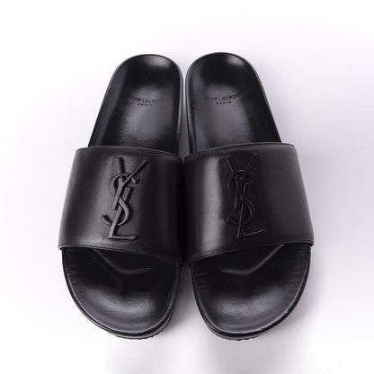 Saint Laurent Lambskin Joan Slide Sandals Black 5 of 10