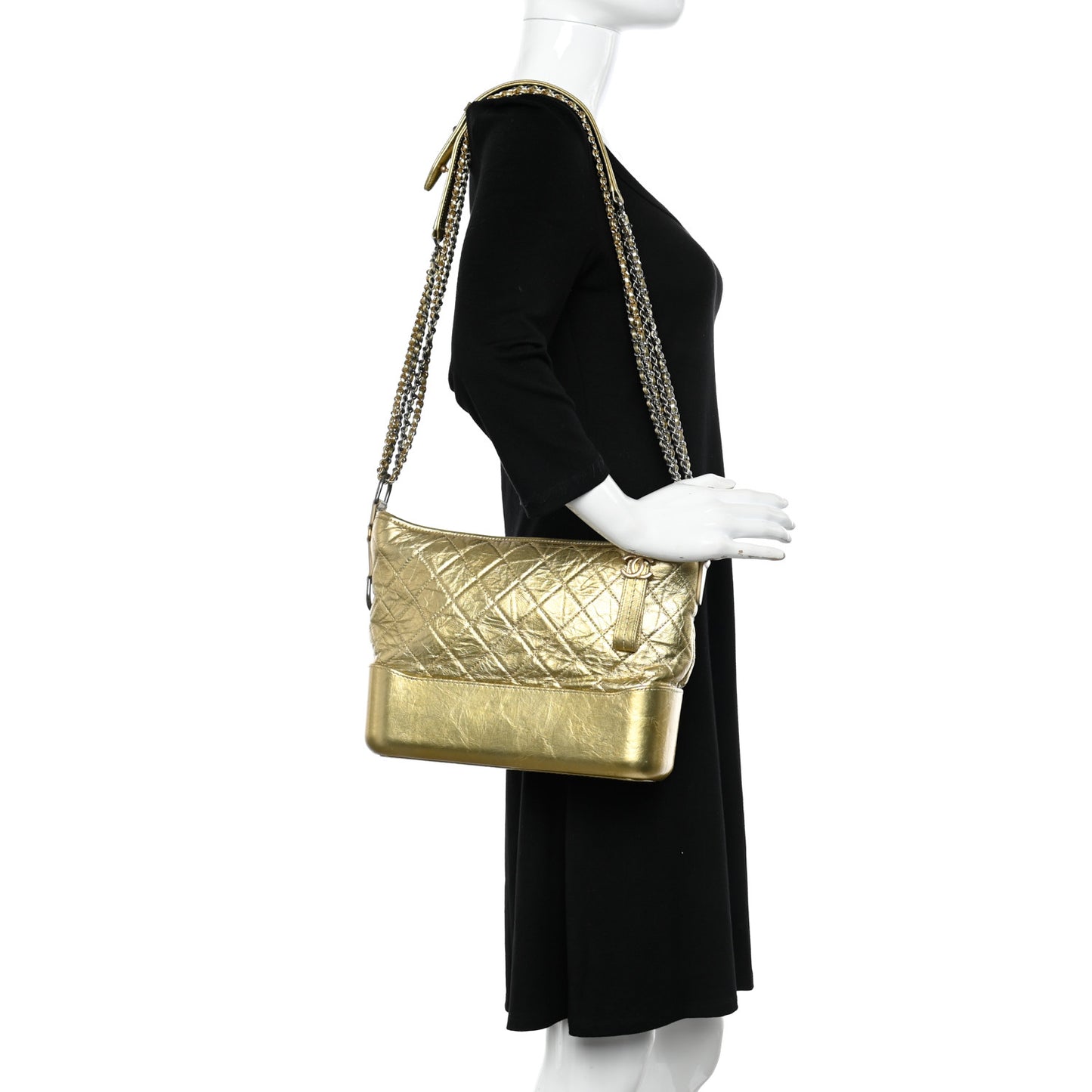 Metallic Lambskin Calfskin Quilted Medium Gabrielle Hobo Gold