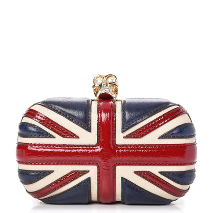 Alexander McQueen Patent Calfskin Britannia Skull Box Clutch Red Blue 1 of 7