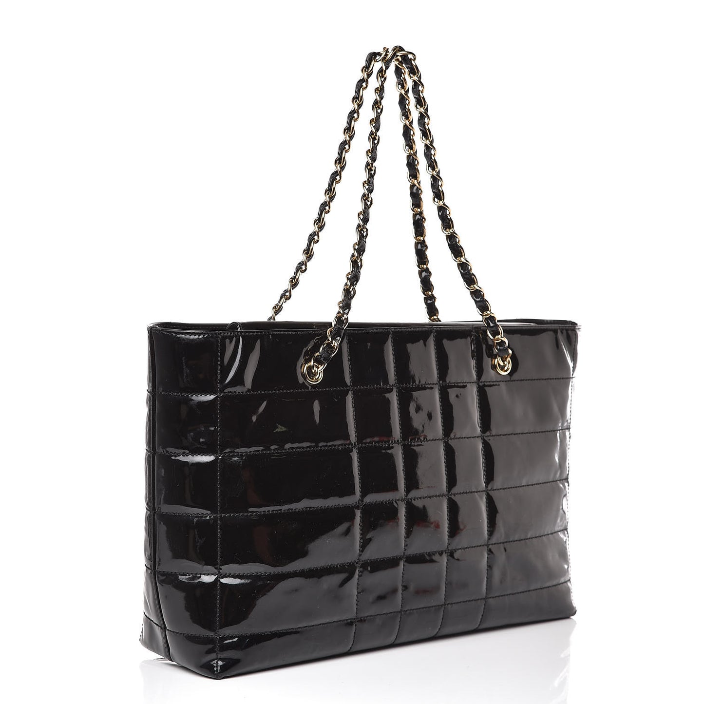 Patent Chocolate Bar Quilted Tote Black