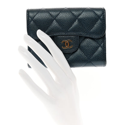Chanel Metallic Caviar Quilted Flap Card Holder Wallet Dark Blue 2 of 9