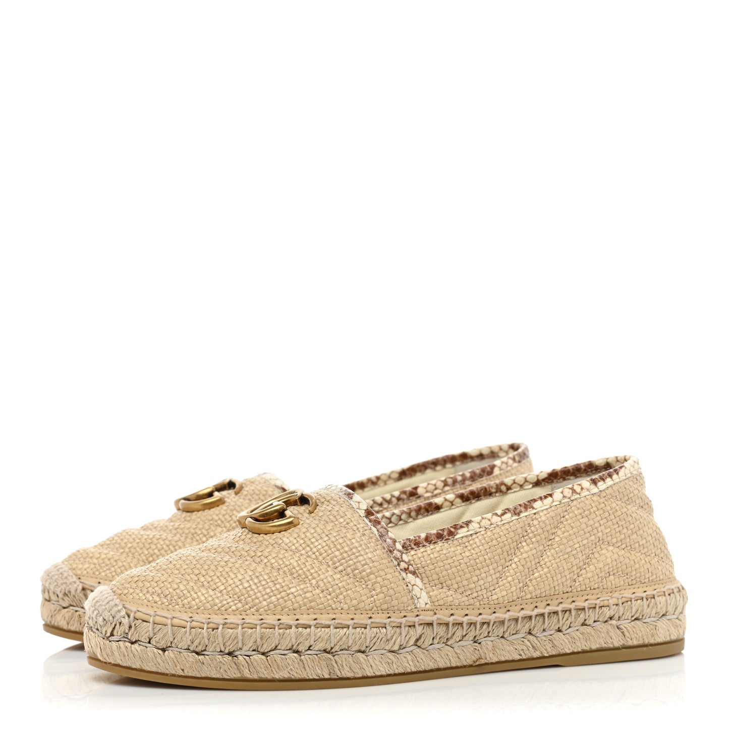 Straw Elaphe Matelasse GG Marmont Espadrilles 38.5 Natural Cream Brown