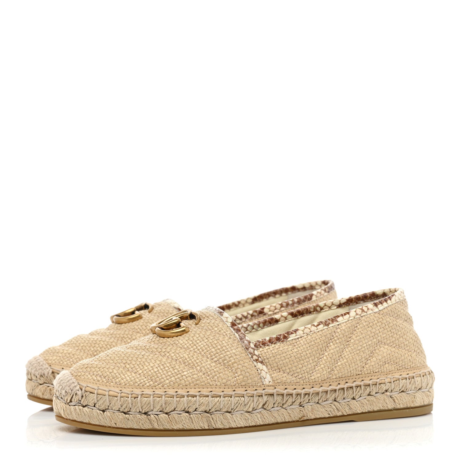 Gucci Straw Elaphe Matelasse GG Marmont Espadrilles 38.5 Natural Cream Brown 3 of 10