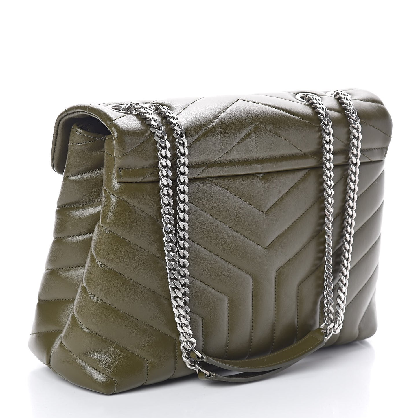 Calfskin Y Quilted Monogram Medium Loulou Chain Satchel Military Olive