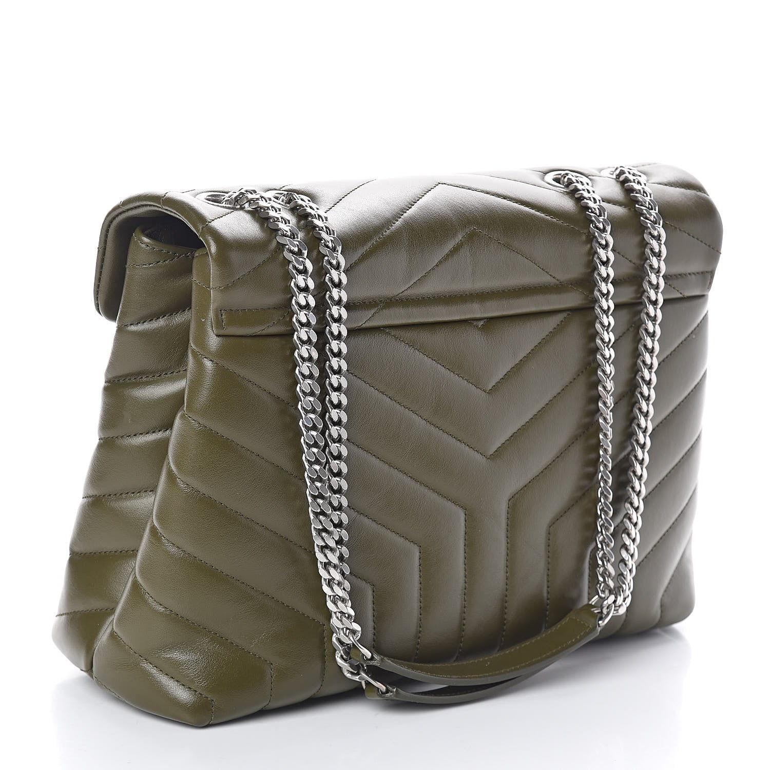 Saint Laurent Calfskin Y Quilted Monogram Medium Loulou Chain Satchel Military Olive 3 of 9