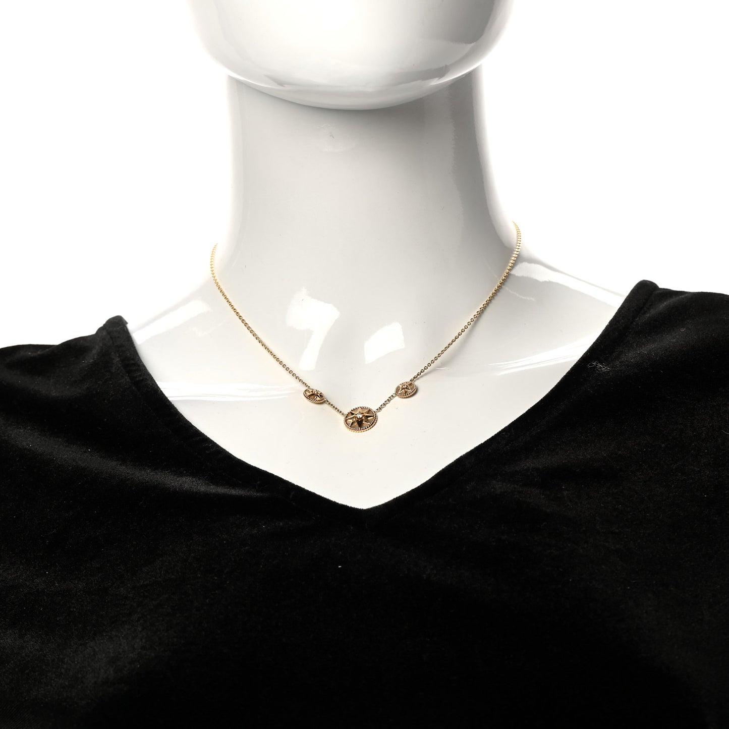 18K Yellow Gold Diamond Mother of Pearl Rose Des Vents 3-Station Necklace