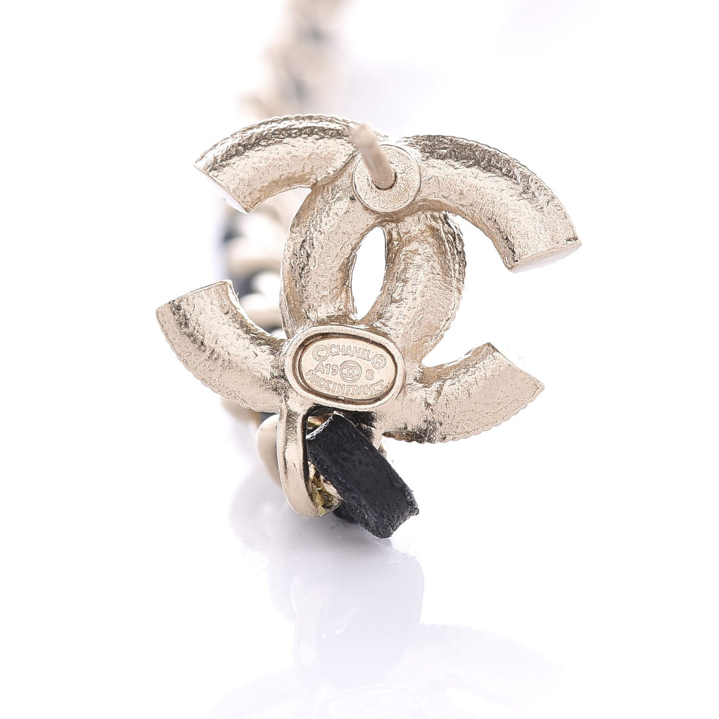 Lambskin Chain Crystal Pearl CC Drop Earrings Gold
